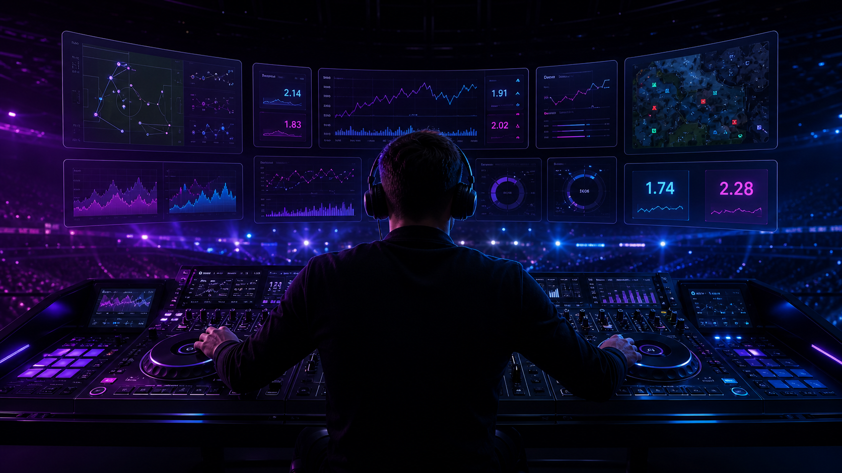 Night trading session at a DJ-style betting console